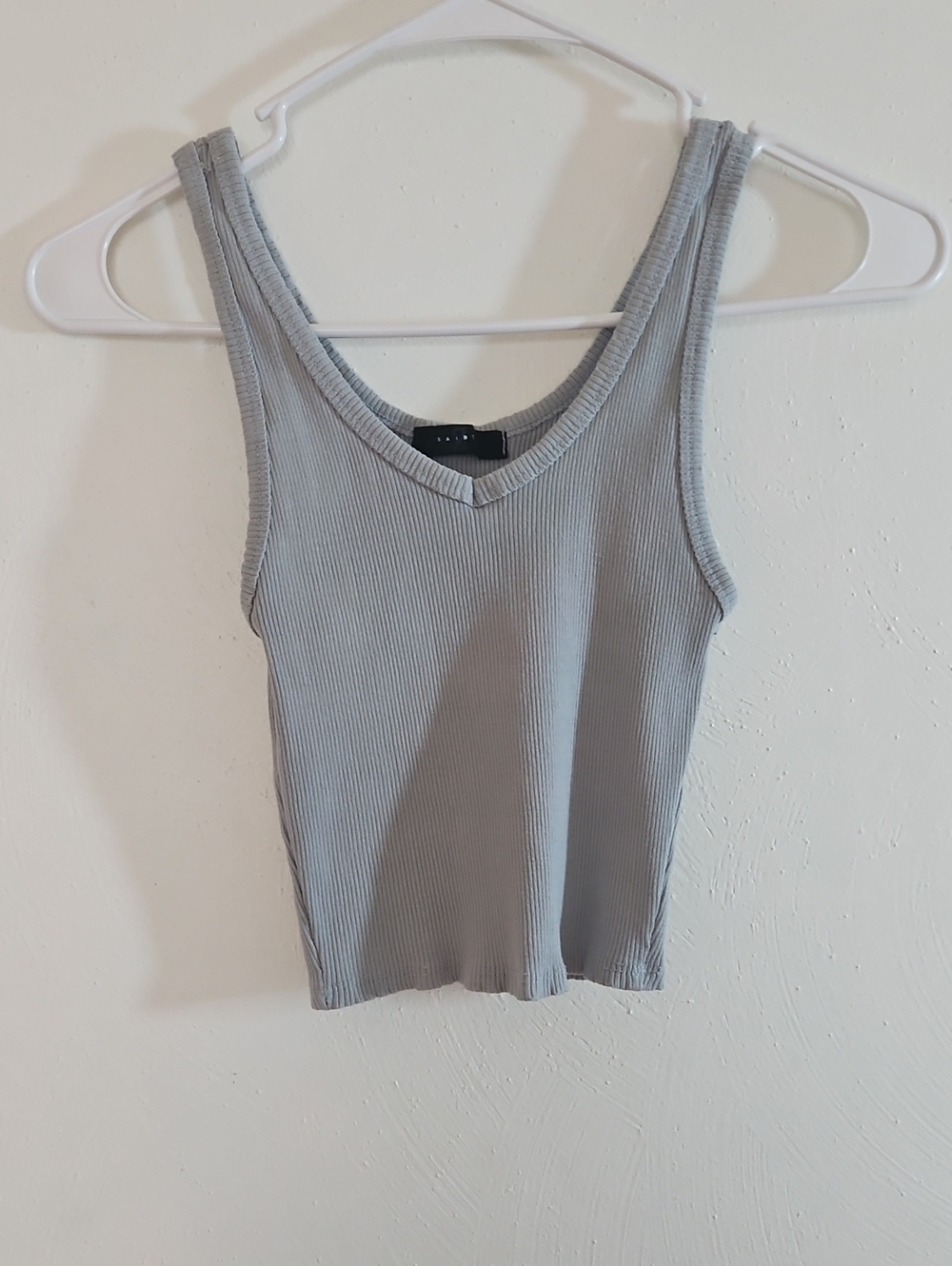 Ribbed V-Neck Tank Top in Light Gray